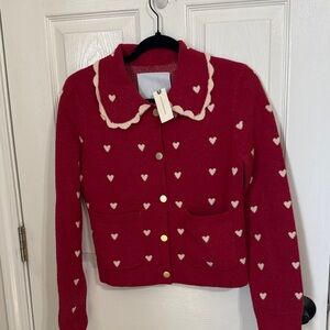woman Heart Print Red Cardigan Jacket